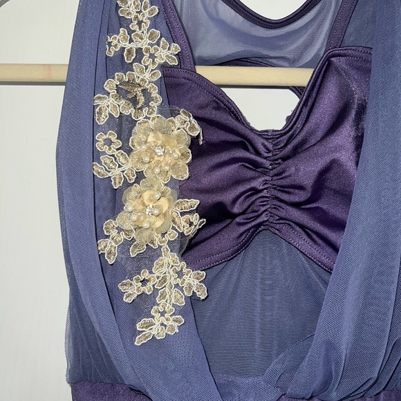 Weissman Dance Costume MC Draped Fabric with Lace Embellishment at bodice - Picture 3 of 15
